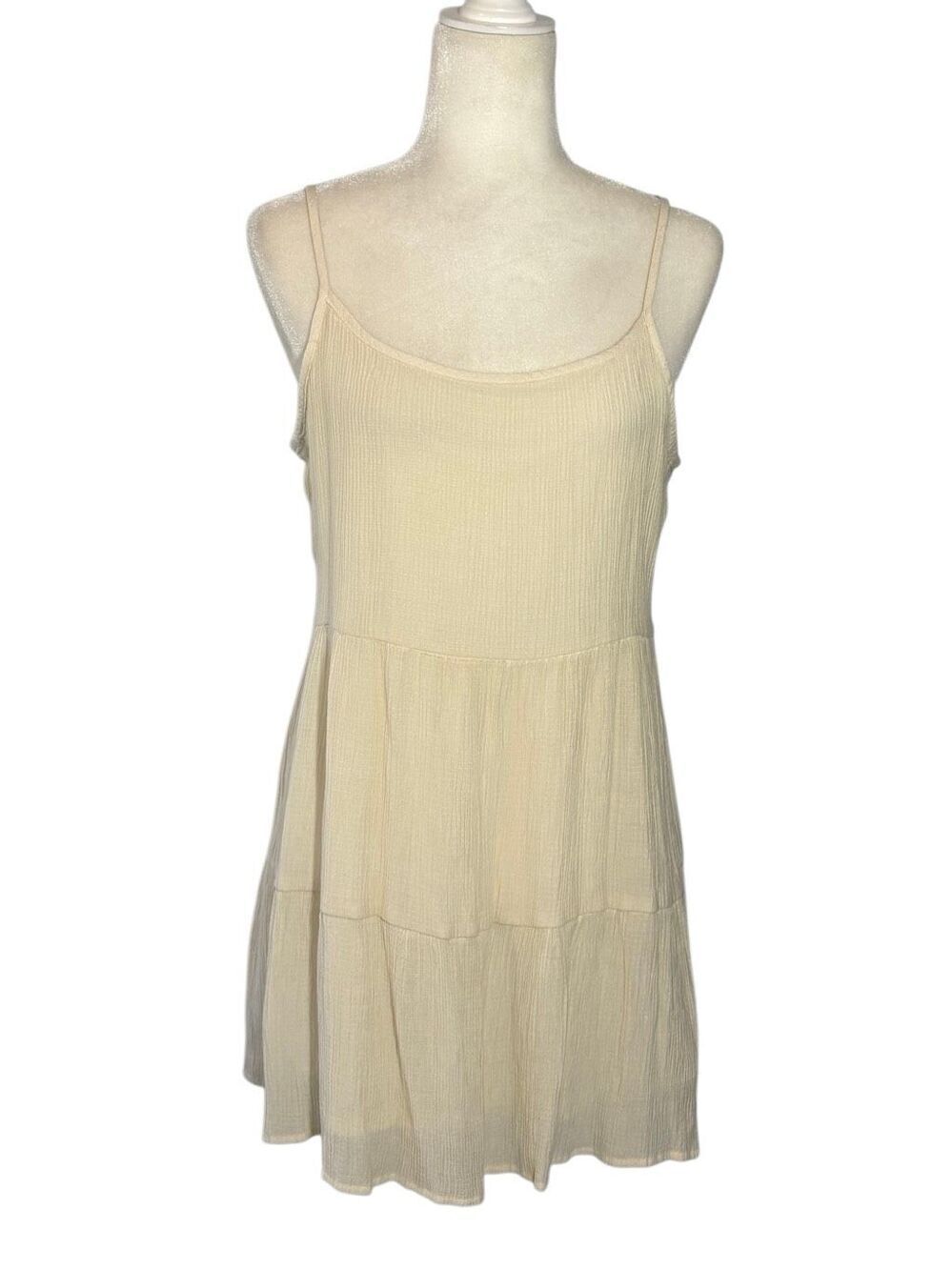 H&M Divided cream tiered babydoll mini dress with spaghetti straps - M